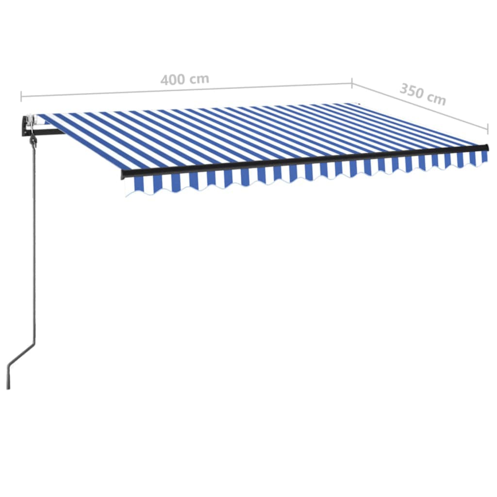 Automatisk markise med vindsensor og LED 400x350 cm blå og hvit vidaXL