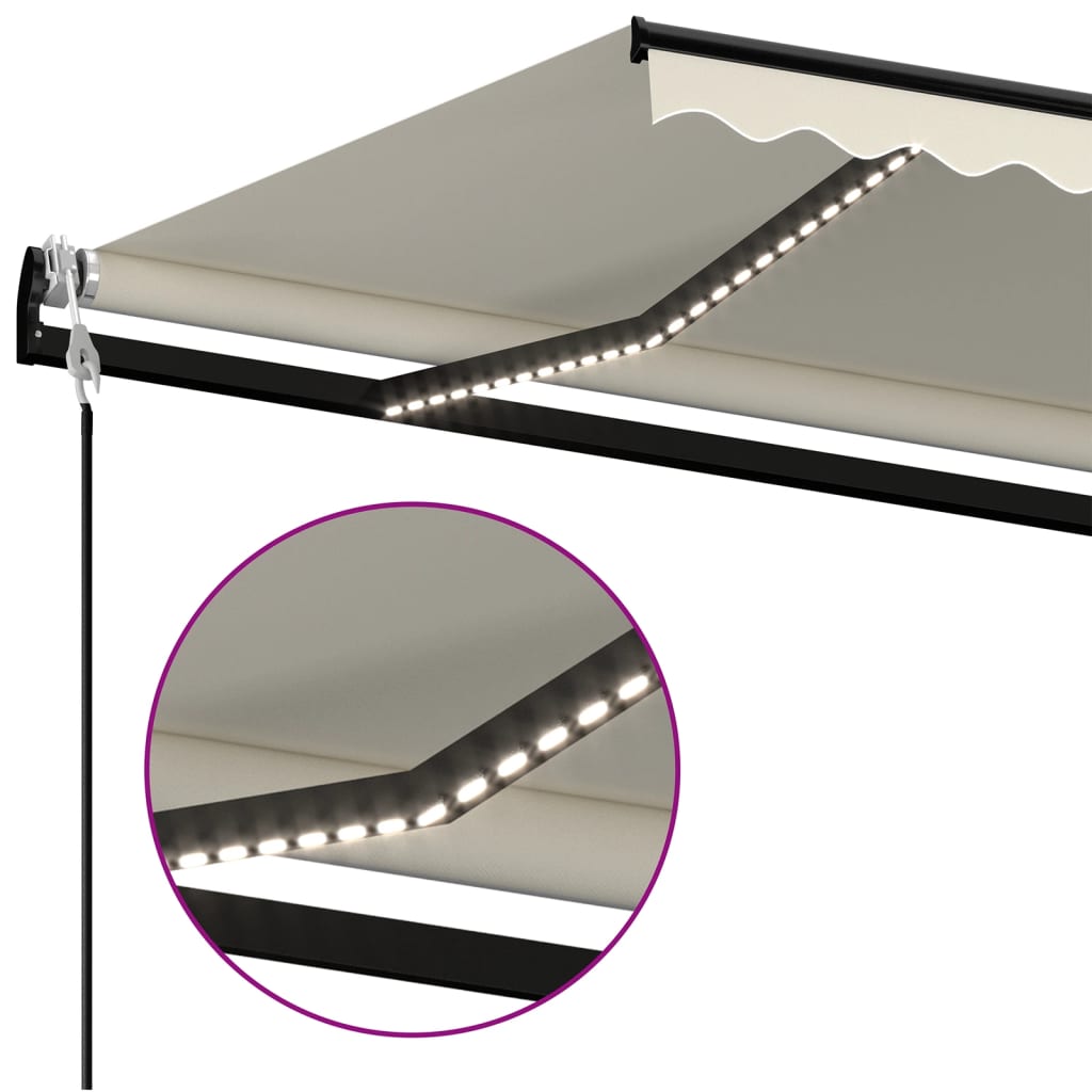 Automatisk markise med vindsensor og LED 400x350 cm kremhvit vidaXL