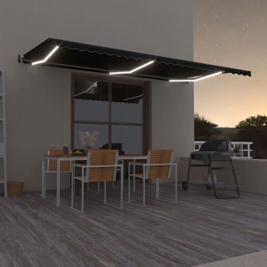 Automatisk markise med vindsensor og LED 600x350 cm antrasitt vidaXL