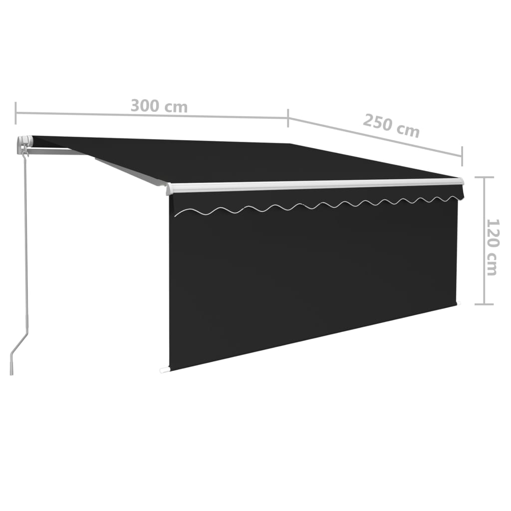Manuell uttrekkbar markise rullegardin og LED 3x2,5 m antrasitt
