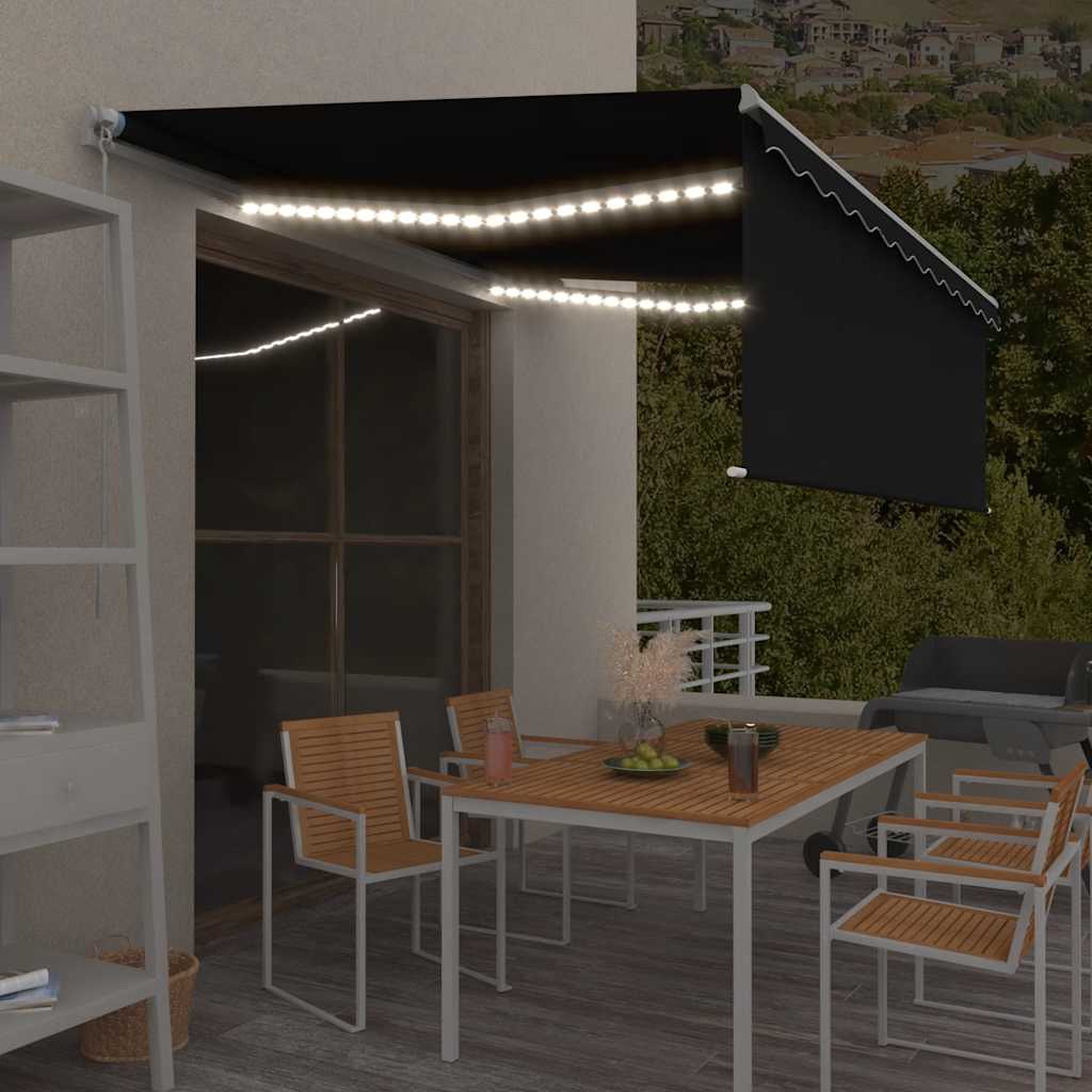 Manuell uttrekkbar markise rullegardin og LED 4,5x3 m antrasitt vidaXL