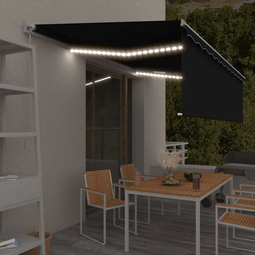 Manuell uttrekkbar markise rullegardin og LED 5x3 m antrasitt