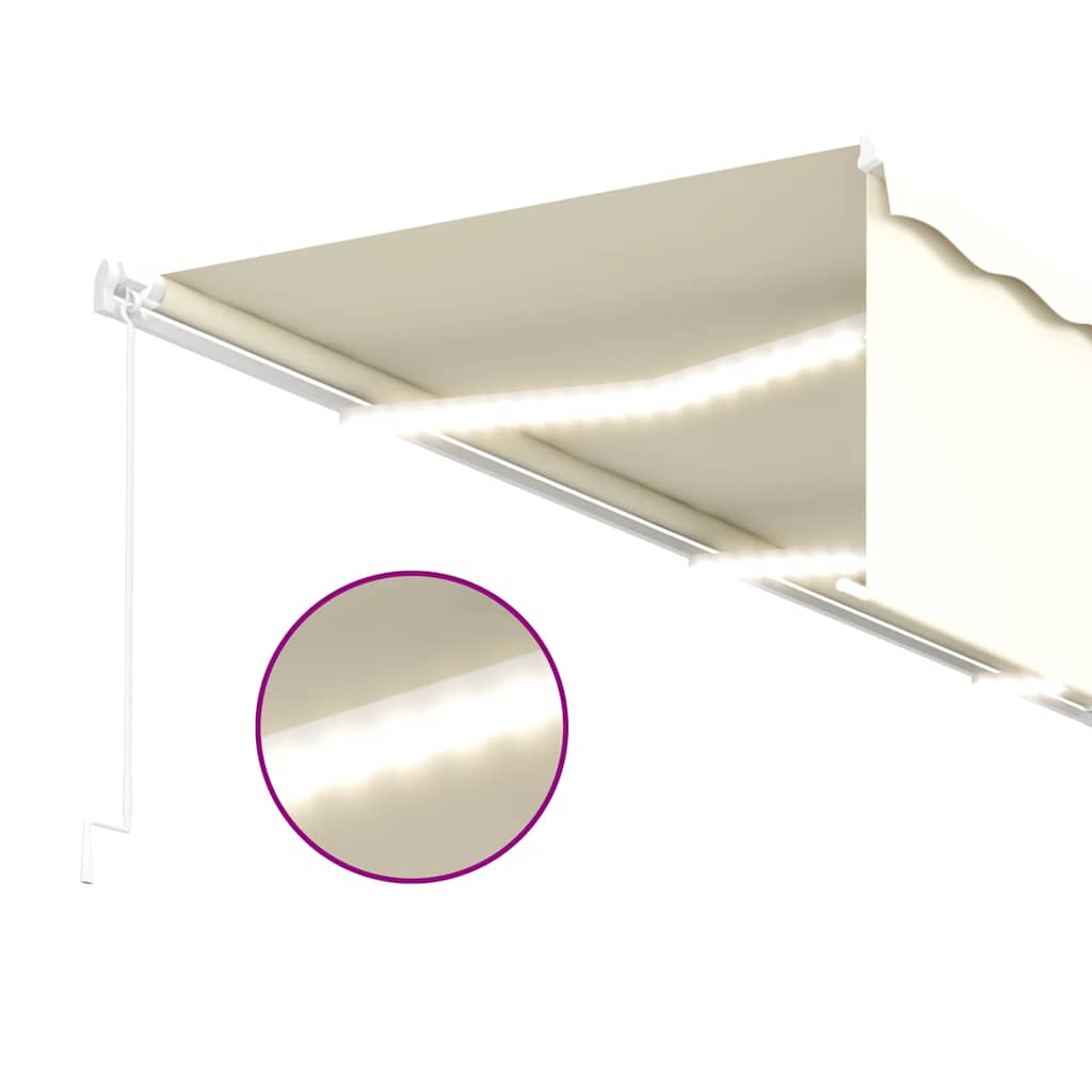 Manuell uttrekkbar markise med rullegardin LED 6x3 m kremhvit