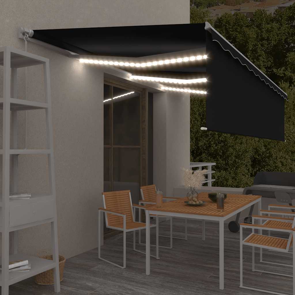 Manuell uttrekkbar markise med rullegardin LED 6x3 m antrasitt