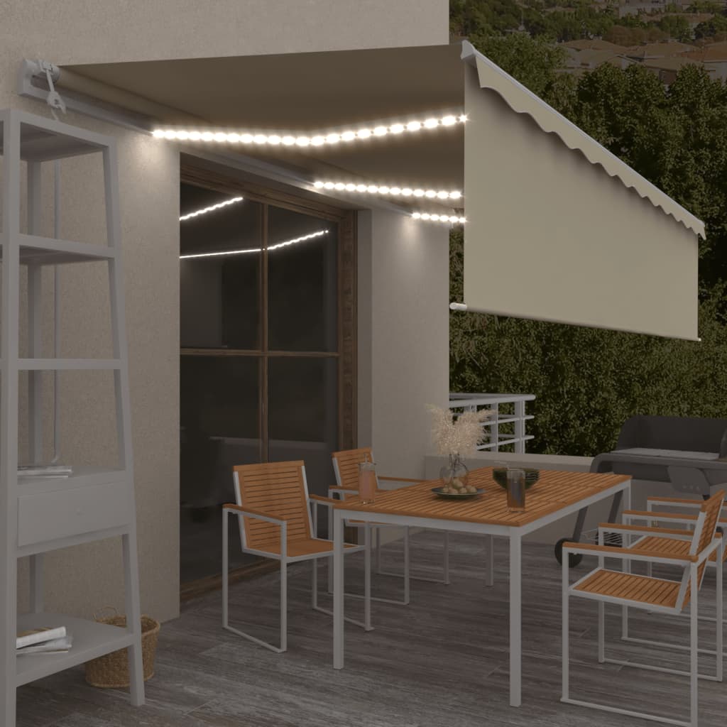 Automatisk markise rullegardin LED vindsensor 6x3 m kremhvit