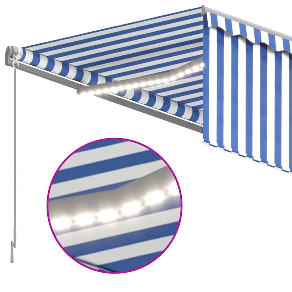 Manuell markise med rullegardin og LED 3x2,5 m blå og hvit vidaXL
