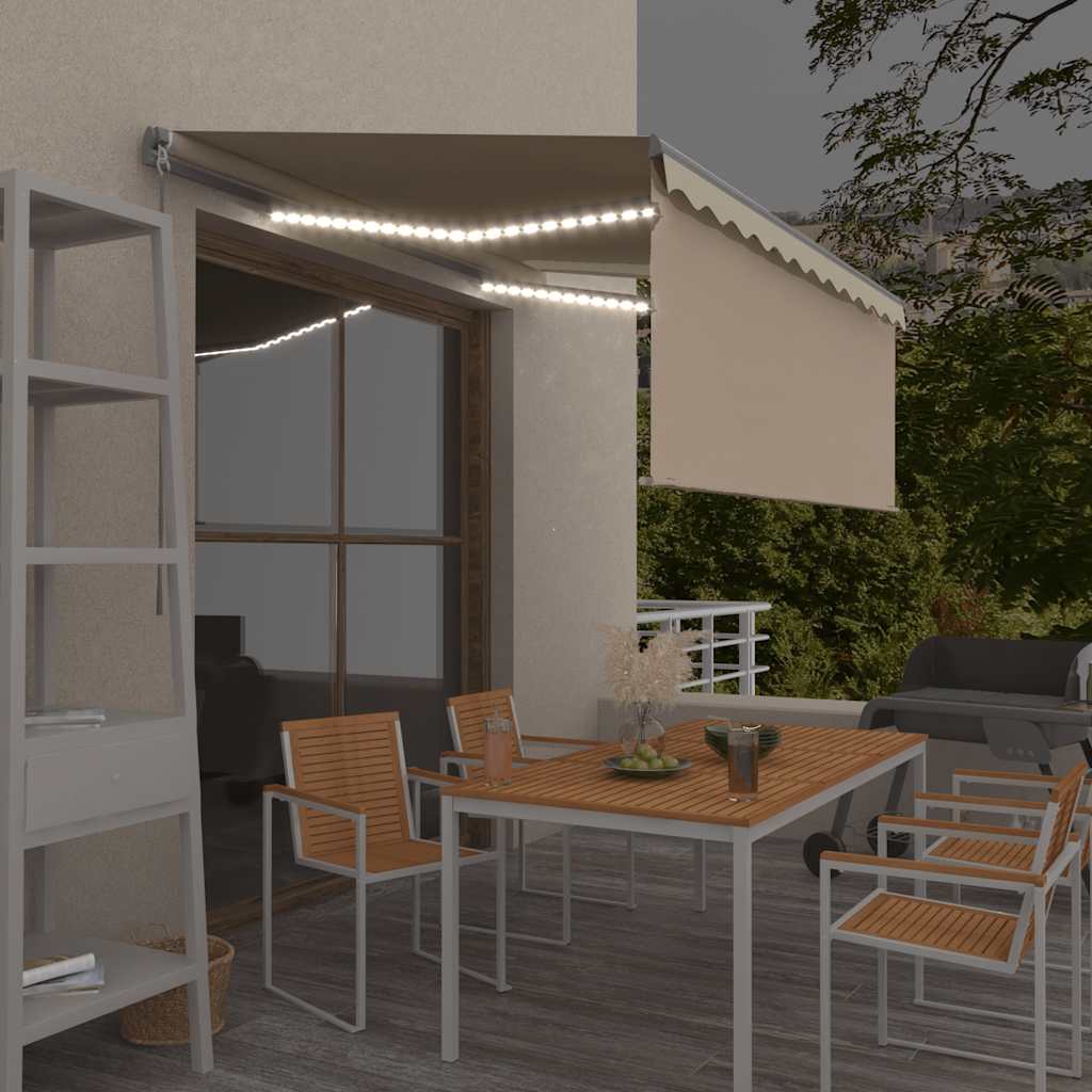 Manuell uttrekkbar markise med rullegardin LED 3x2,5 m kremhvit vidaXL