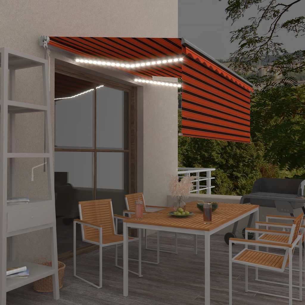 Manuell uttrekkbar markise rullegardin&LED 3x2,5m oransje brun vidaXL