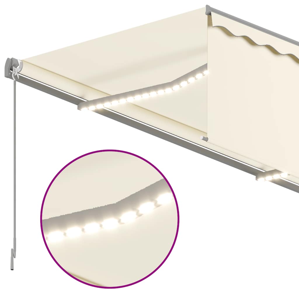 Manuell uttrekkbar markise rullegardin&LED 3,5x2,5 m kremhvit vidaXL