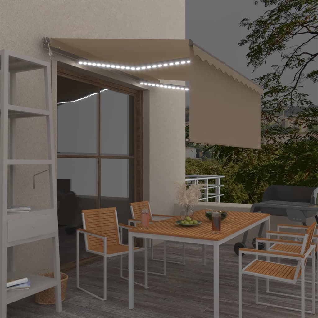 Automatisk markise rullegardin LED vindsensor 3,5x2,5m kremhvit vidaXL