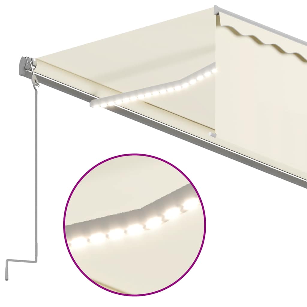 Manuell uttrekkbar markise med rullegardin LED 6x3 m kremhvit