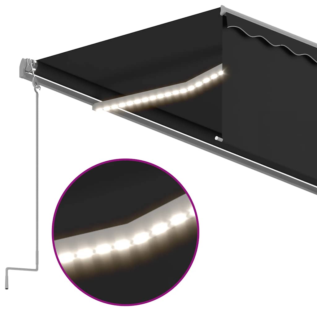 Manuell uttrekkbar markise med rullegardin LED 6x3 m antrasitt