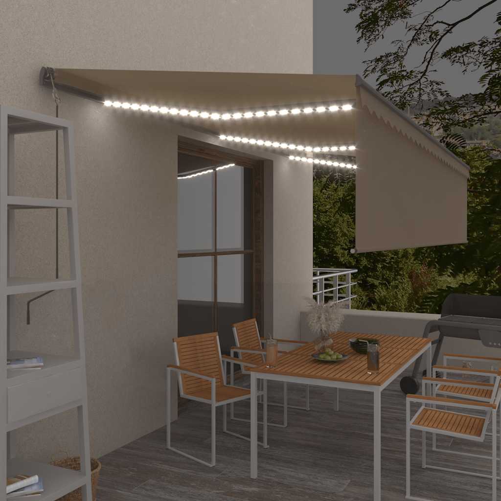 Automatisk markise rullegardin LED vindsensor 6x3 m kremhvit