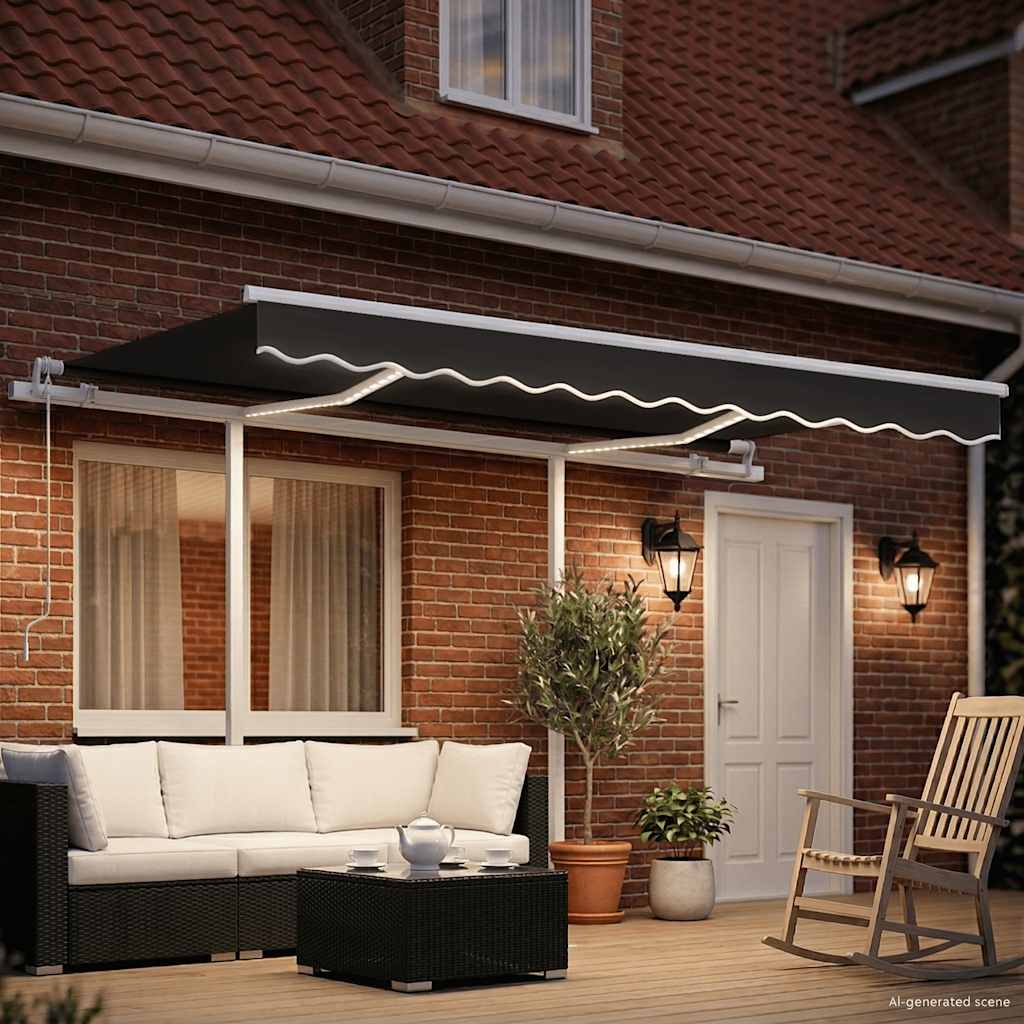 Manuell uttrekkbar markise med LED 3x2,5 m antrasitt