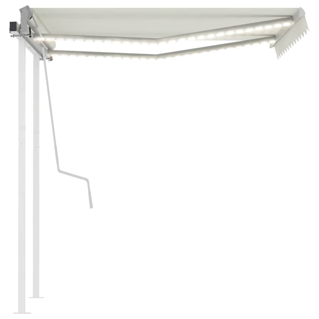 Manuell uttrekkbar markise med LED 3,5x2,5 m kremhvit