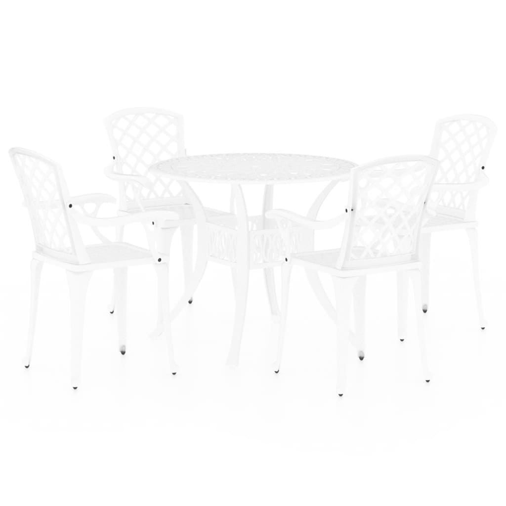 Bistrosett 5 deler støpt aluminium hvit