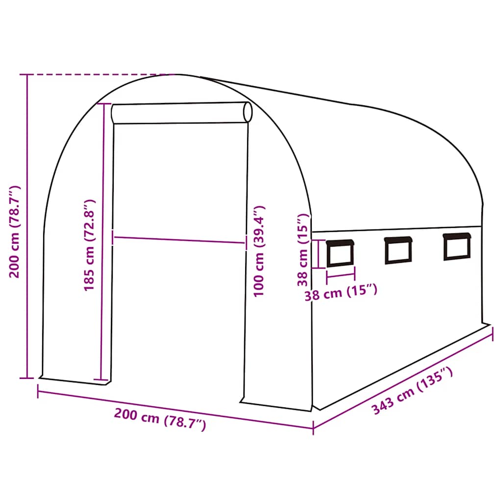 Erstattningstrekk til drivhus (6,86 m²) 200x343x200 cm grønn