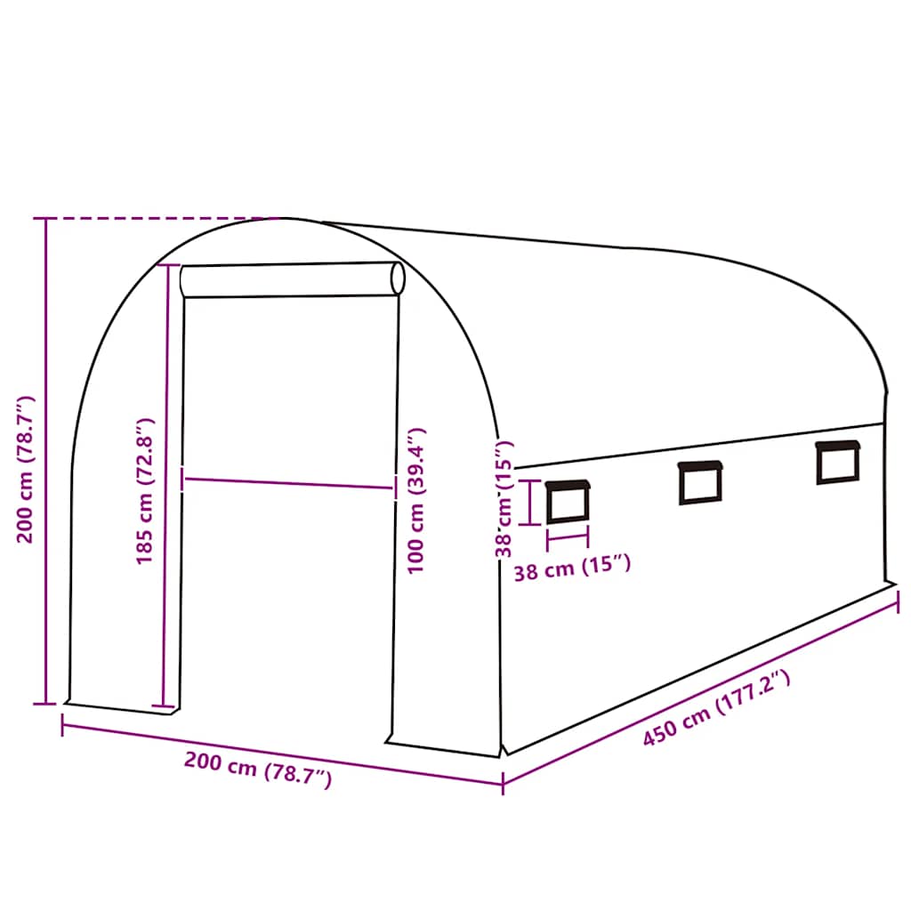 Erstattningstrekk til drivhus (9 m²) 200x450x200 cm grønn