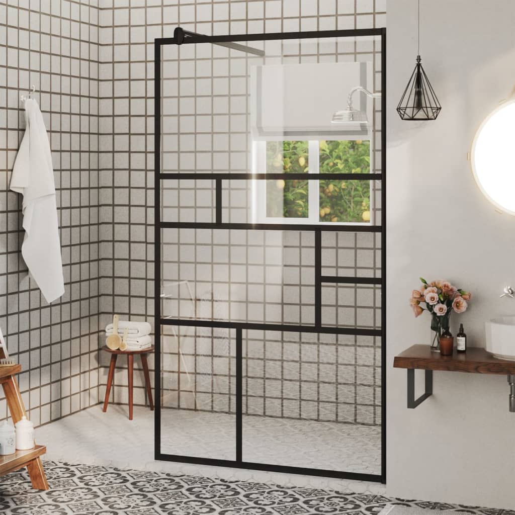 Dusjvegg med klart ESG-glass klart 90x195 cm svart