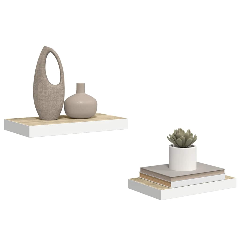 Flytende vegghyller 2 stk eik og hvit 50x23x3,8 cm MDF