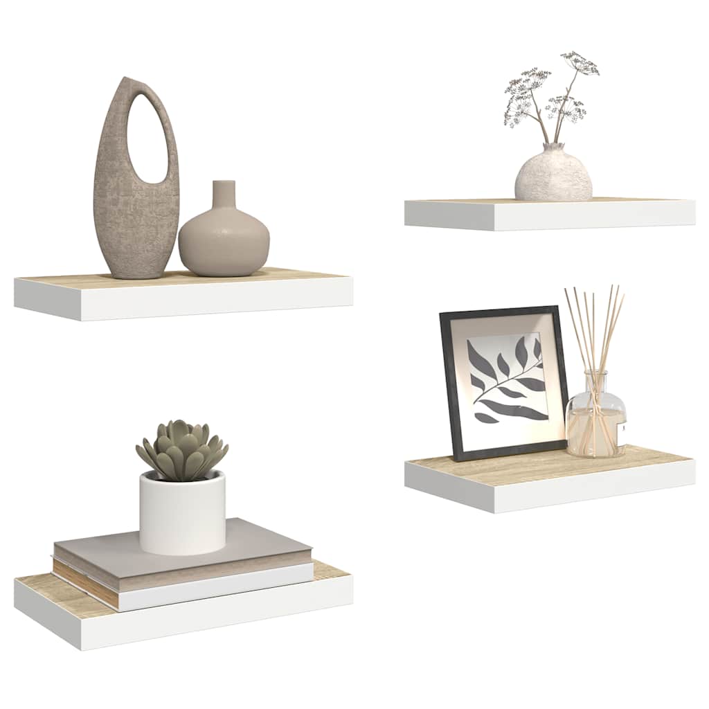 Flytende vegghyller 4 stk eik og hvit 50x23,5x3,8 cm MDF