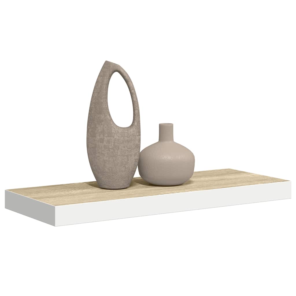 Flytende vegghylle eik og hvit 60x23,5x3,8 cm MDF