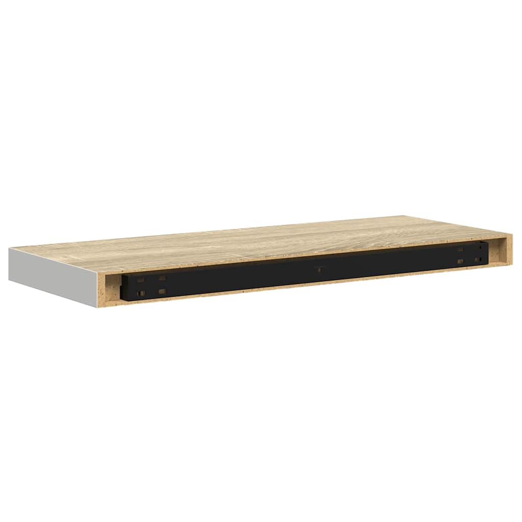 Flytende vegghylle eik og hvit 60x23,5x3,8 cm MDF