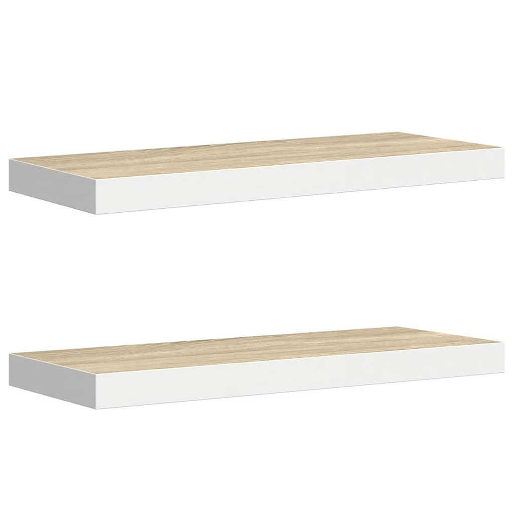 Flytende vegghyller 2 stk eik og hvit 60x23,5x3,8 cm MDF