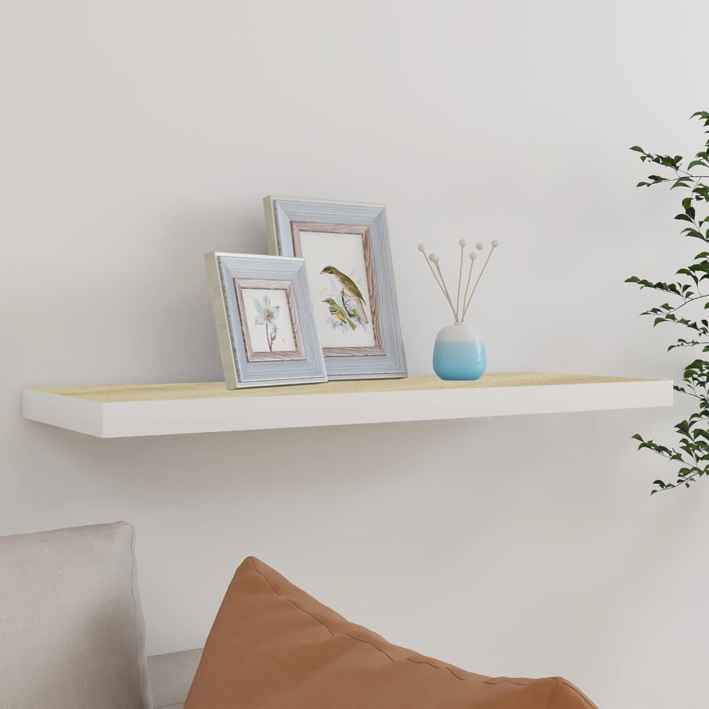 Flytende vegghylle eik og hvit 80x23,5x3,8 cm MDF