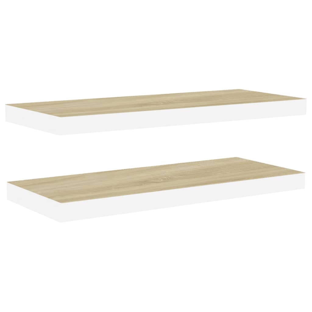 Flytende vegghyller 2 stk eik og hvit 80x23,5x3,8 cm MDF