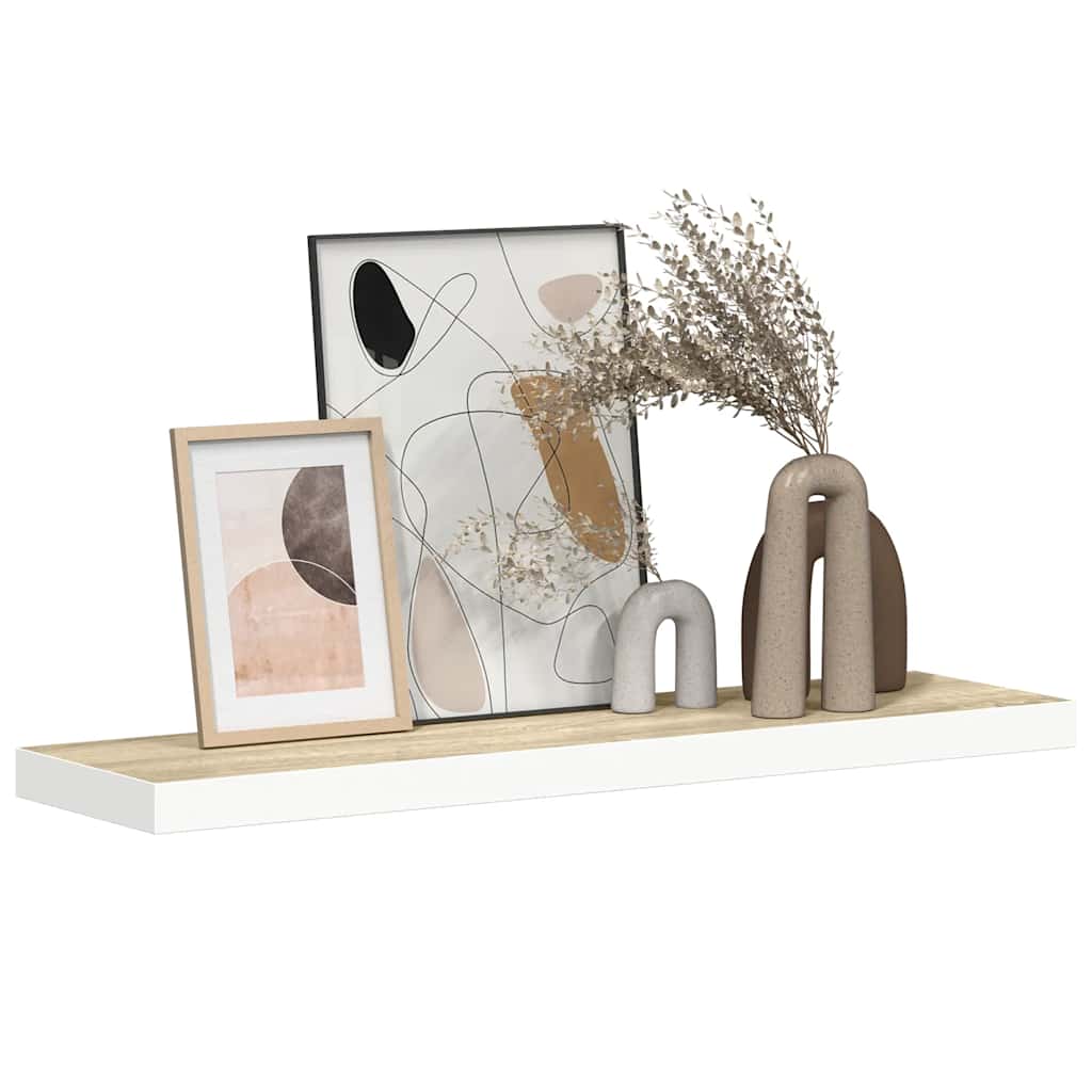 Flytende vegghylle eik og hvit 90x23,5x3,8 cm MDF