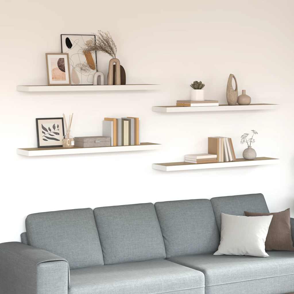 Flytende vegghyller 4 stk eik og hvit 120x23,5x3,8 cm MDF vidaXL
