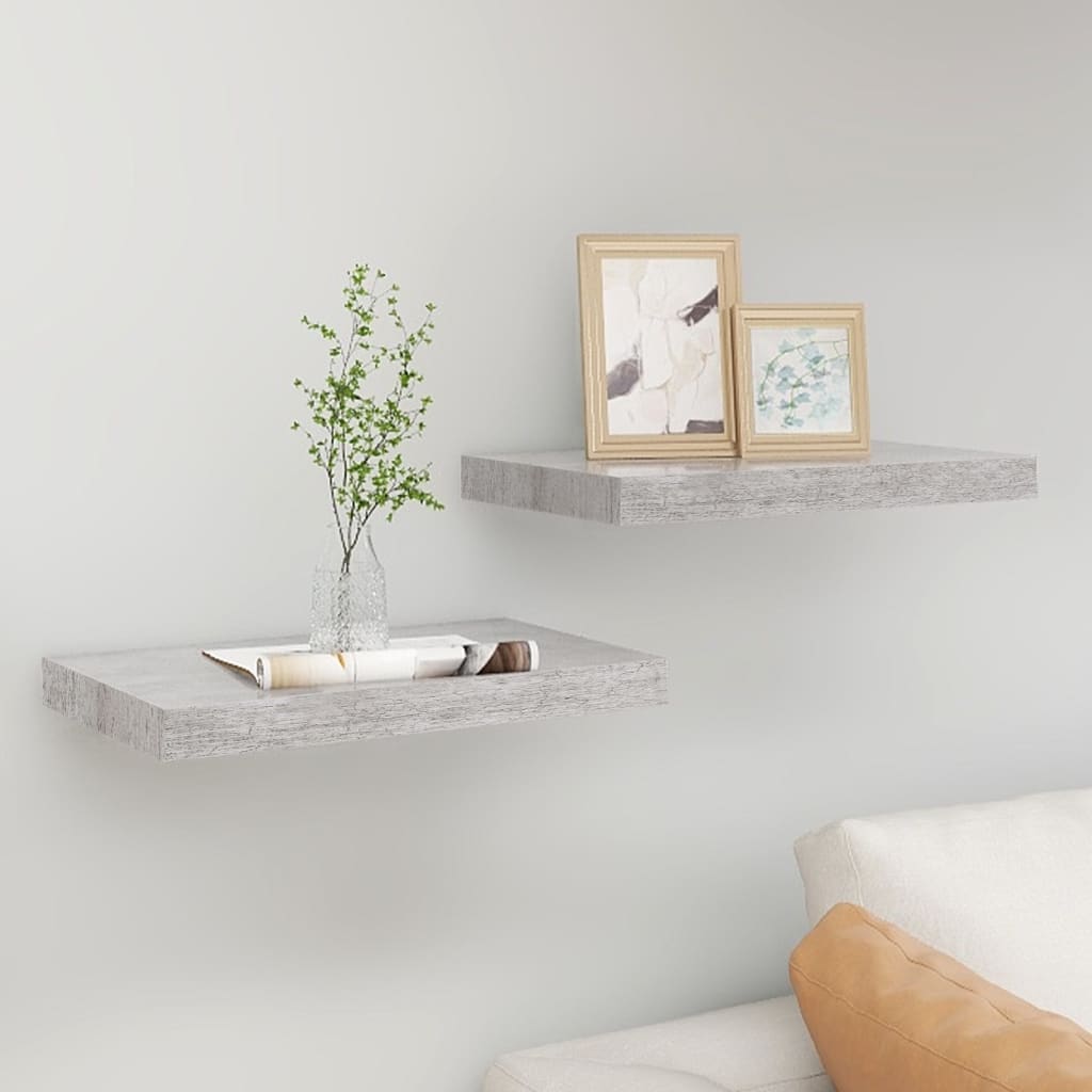 Flytende vegghyller 2 stk betonggrå 50x23,5x3,8 cm MDF
