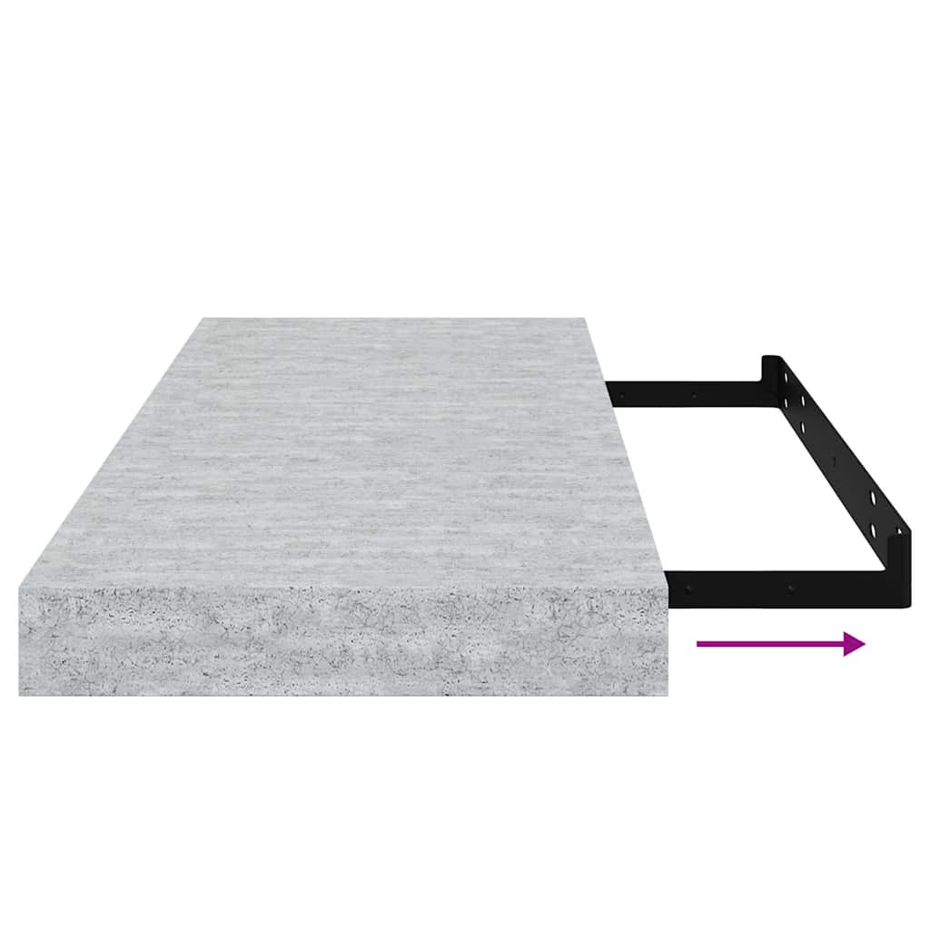 Flytende vegghyller 2 stk betonggrå 60x23,5x3,8 cm MDF