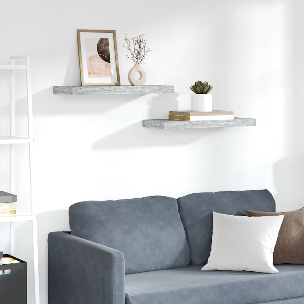 Flytende vegghyller 2 stk betonggrå 60x23,5x3,8 cm MDF
