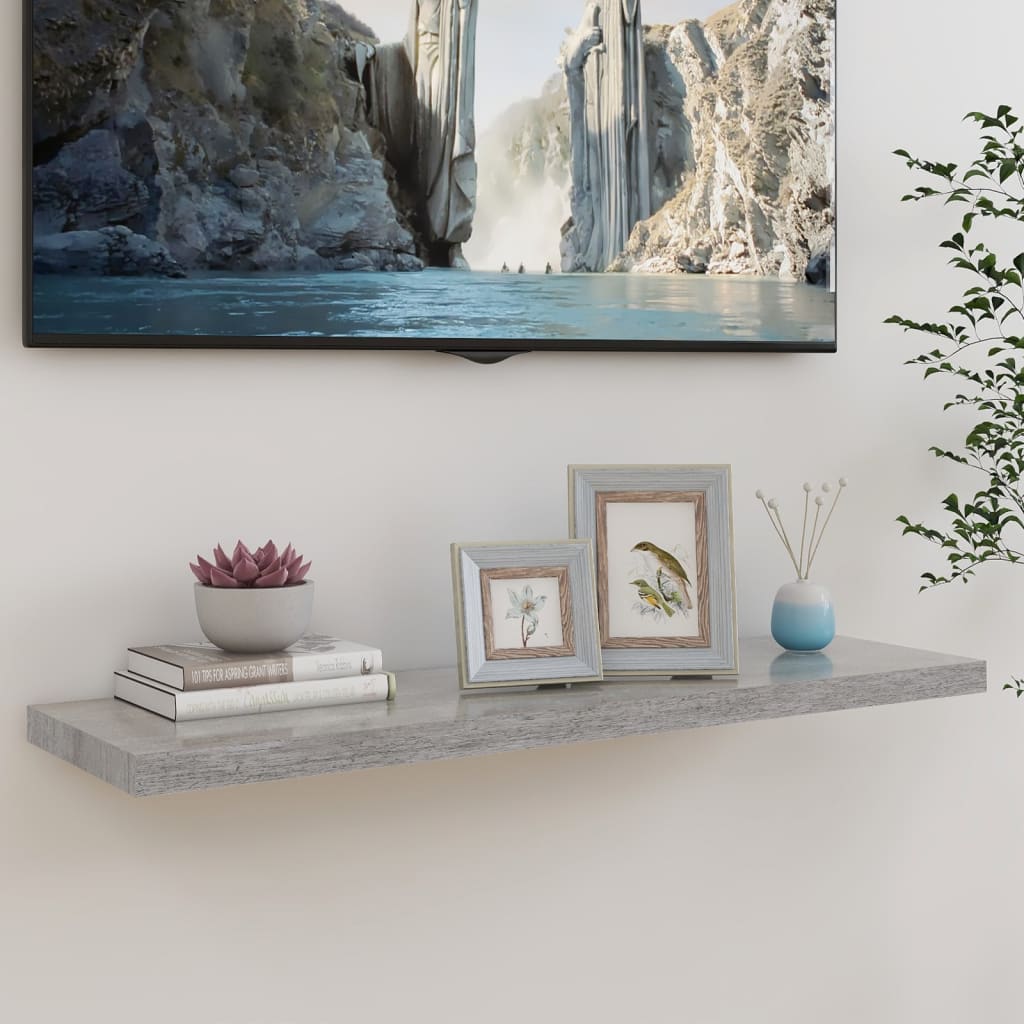 Flytende vegghylle betonggrå 90x23,5x3,8 cm MDF