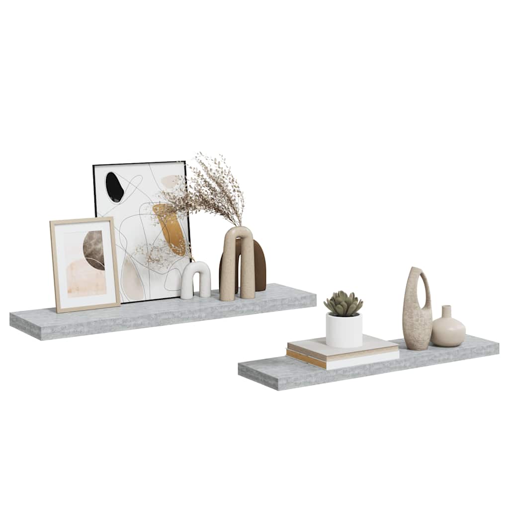 Flytende vegghyller 2 stk betonggrå 90x23,5x3,8 cm MDF