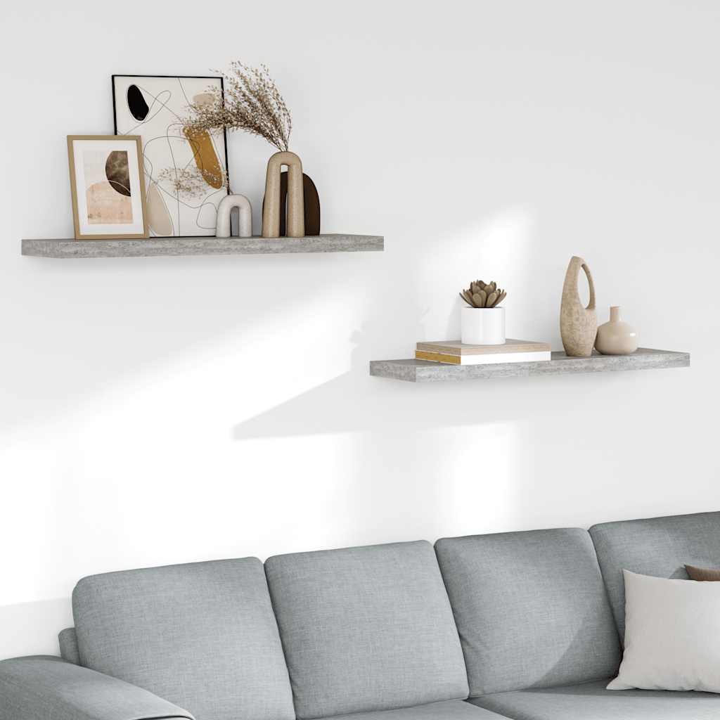 Flytende vegghyller 2 stk betonggrå 90x23,5x3,8 cm MDF