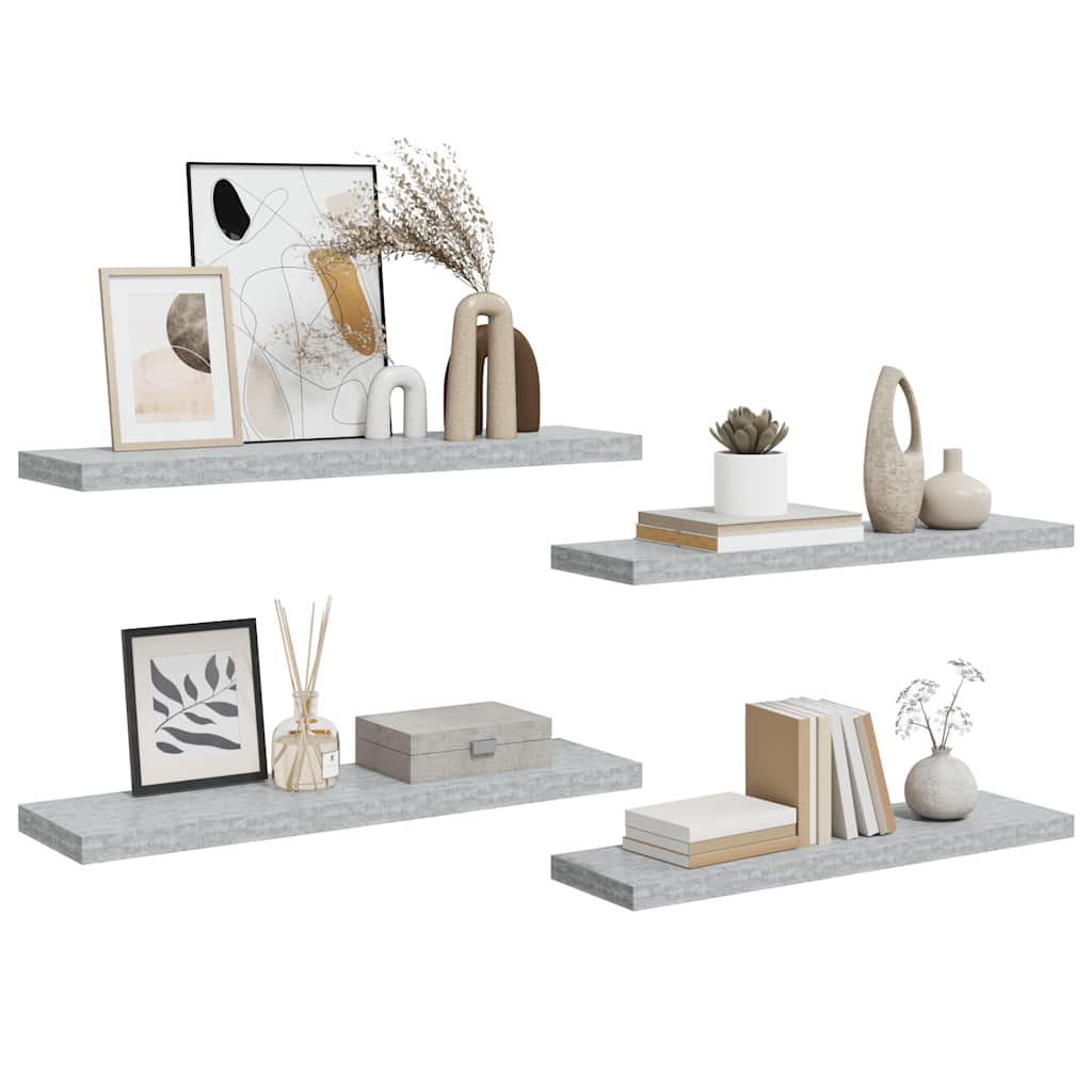 Flytende vegghyller 4 stk betonggrå 90x23,5x3,8 cm MDF