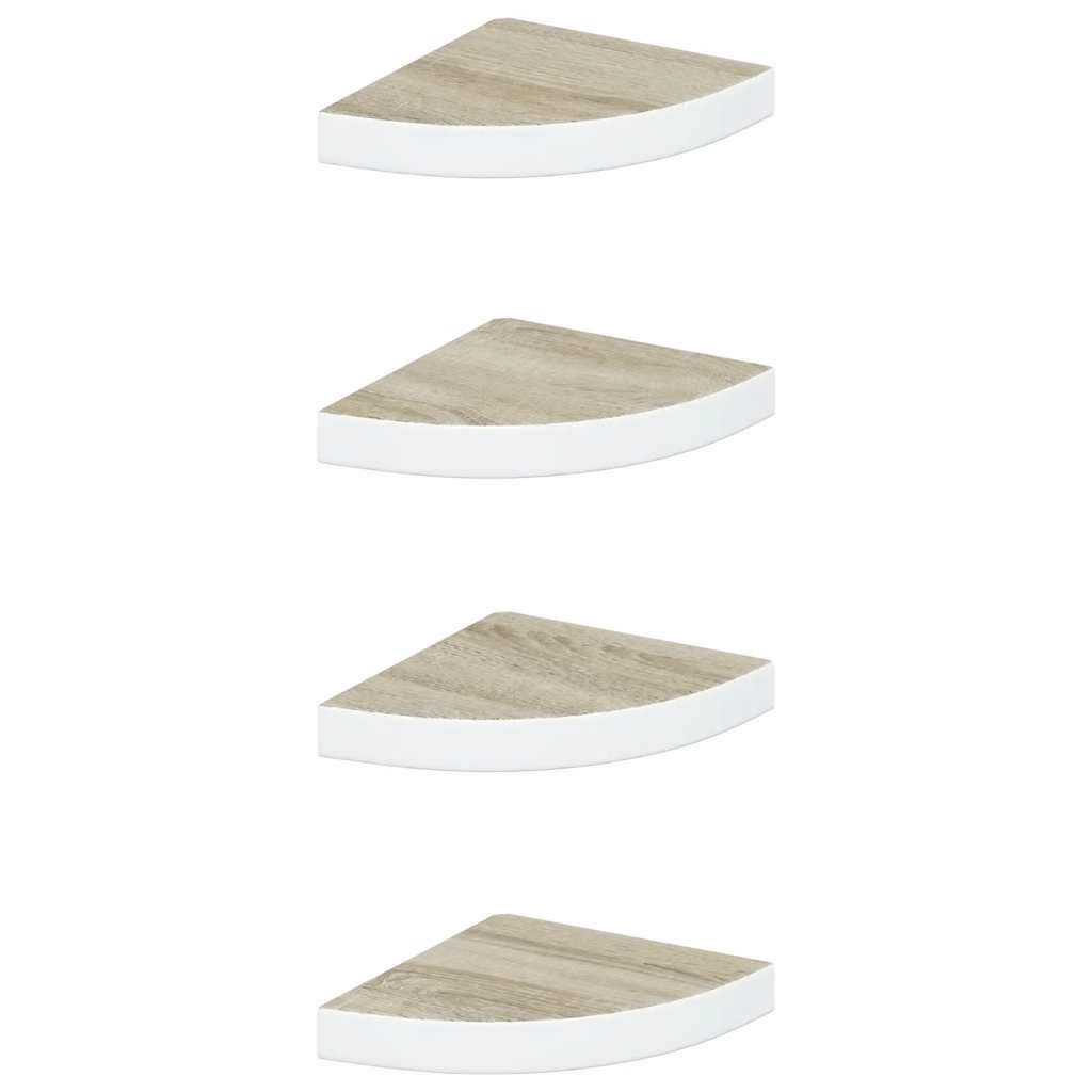 Hjørnehyller vegghengt 4 stk eik og hvit 25x25x3,8 cm MDF