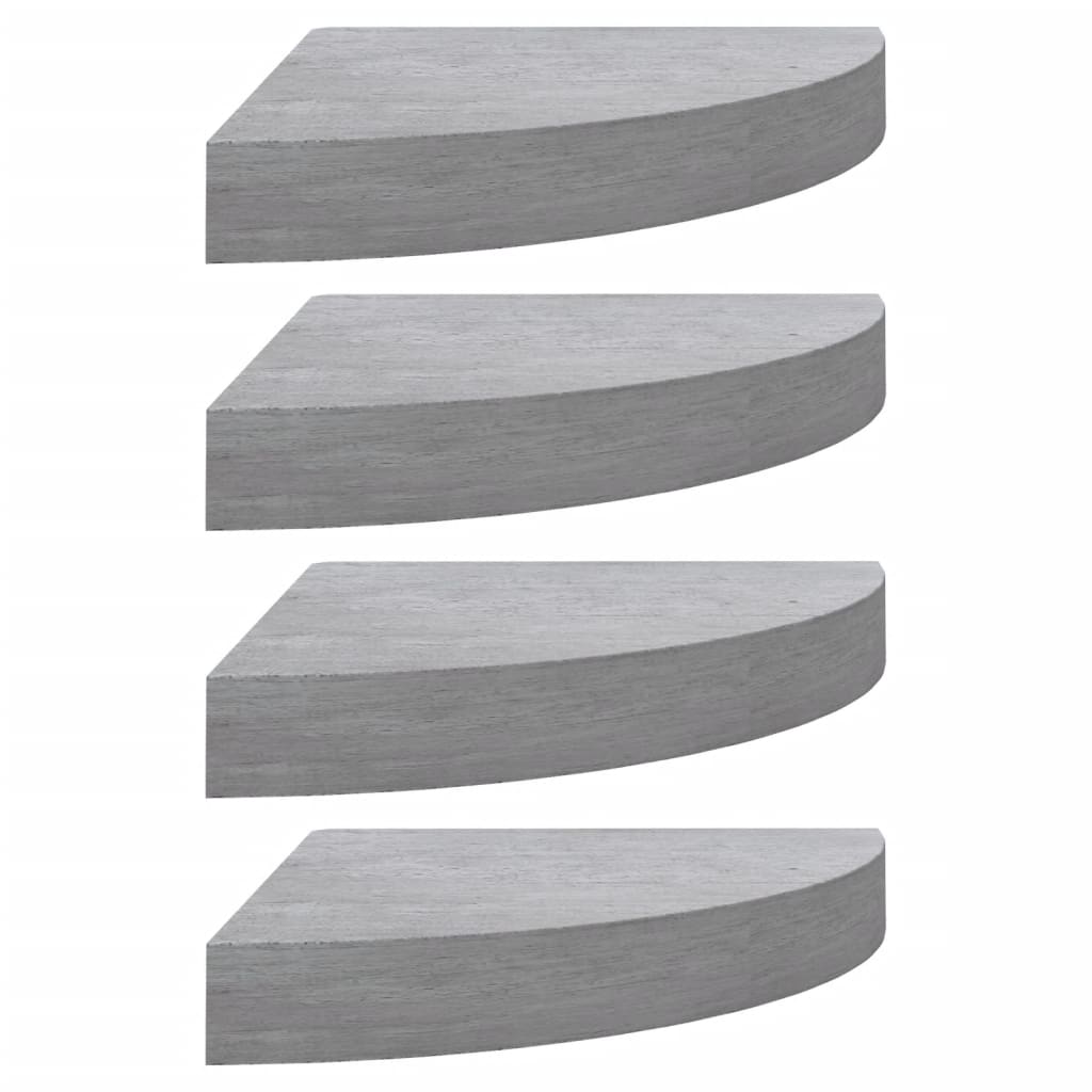 Hjørnehyller vegghengt 4 stk betonggrå 25x25x3,8 cm MDF