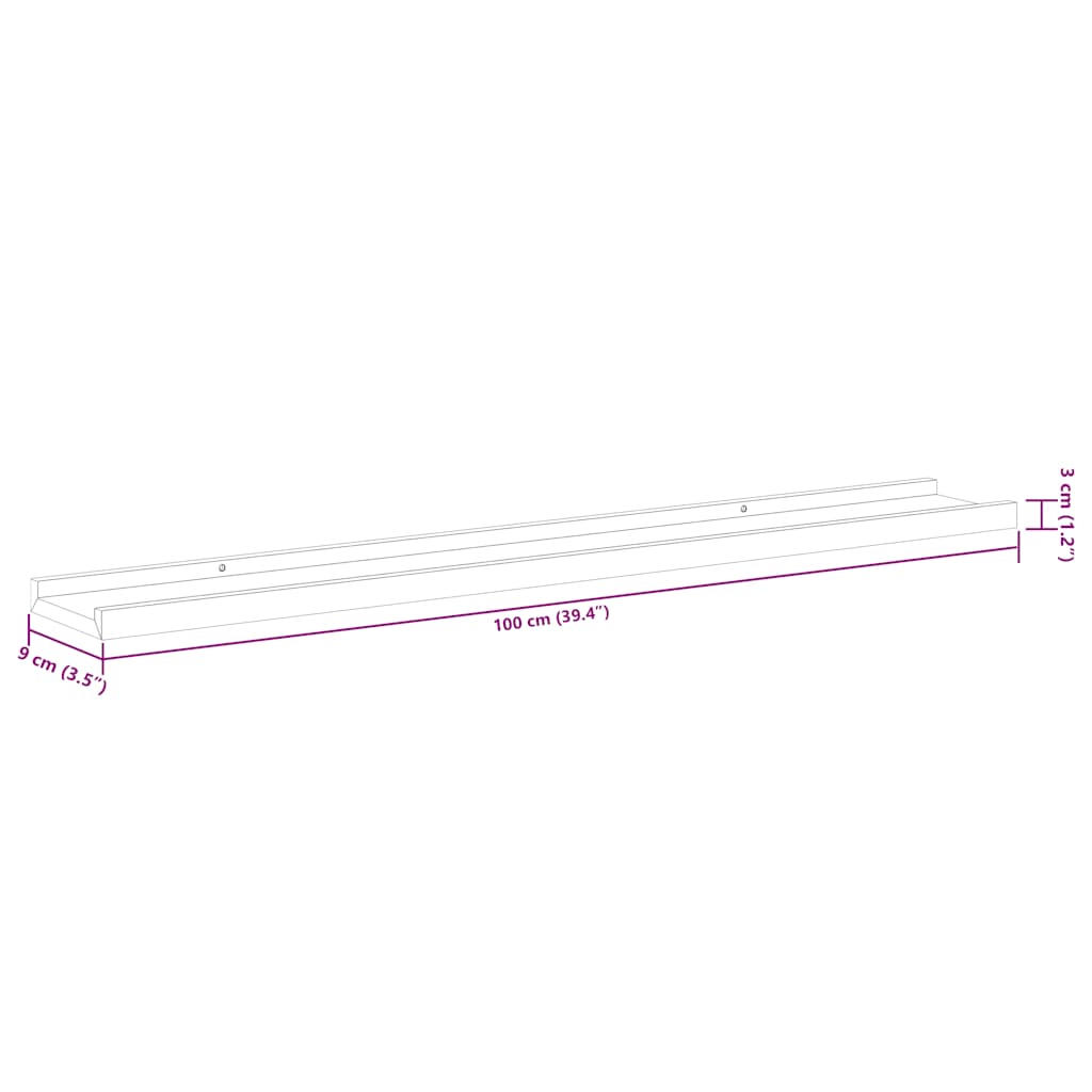 Vegghyller 2 stk hvit 100x9x3 cm