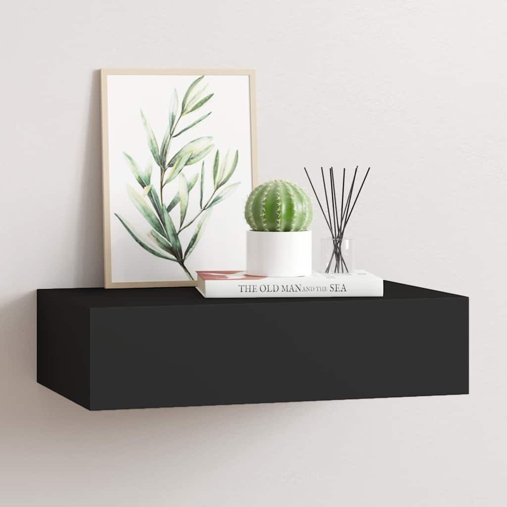 Veggmontert skuffehylle svart 40x23,5x10 cm MDF