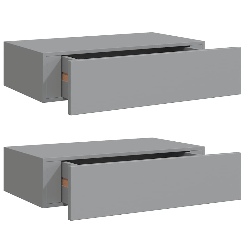 Veggmonterte skuffehyller 2 stk grå 40x23,5x10 cm MDF