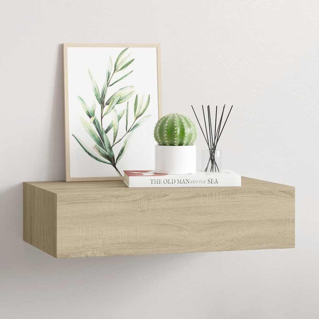 Veggmontert skuffehylle eik 40x23,5x10 cm MDF