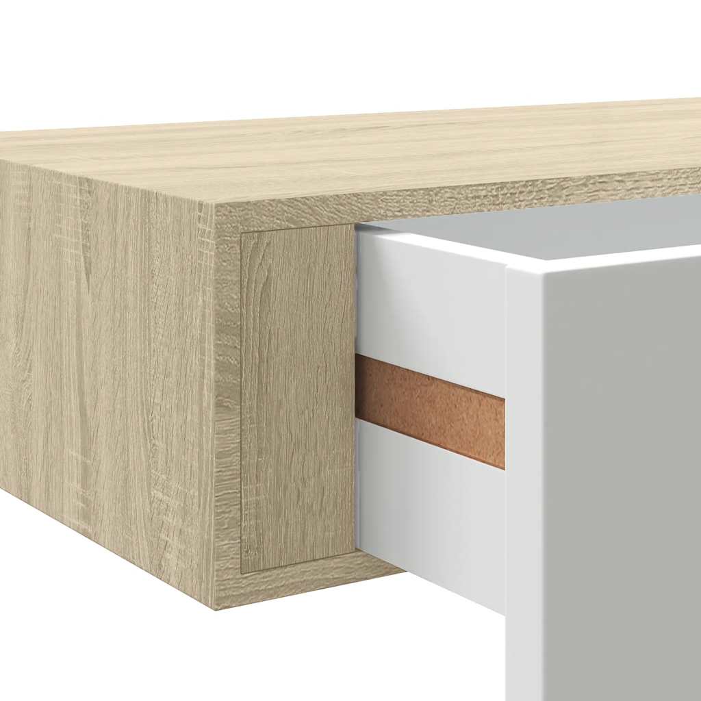 Veggmontert skuffehylle eik og hvit 40x23,5x10cm MDF