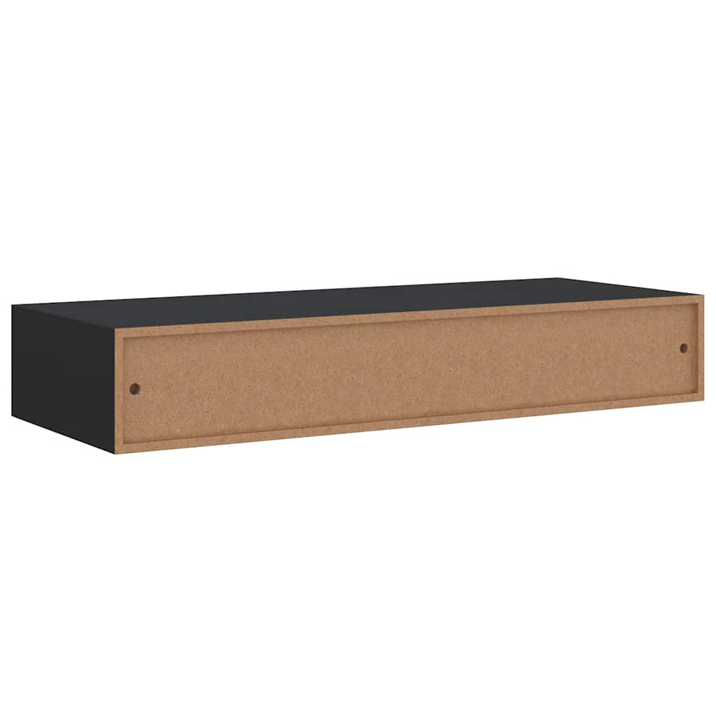 Veggmontert skuffehylle svart 60x23,5x10 cm MDF