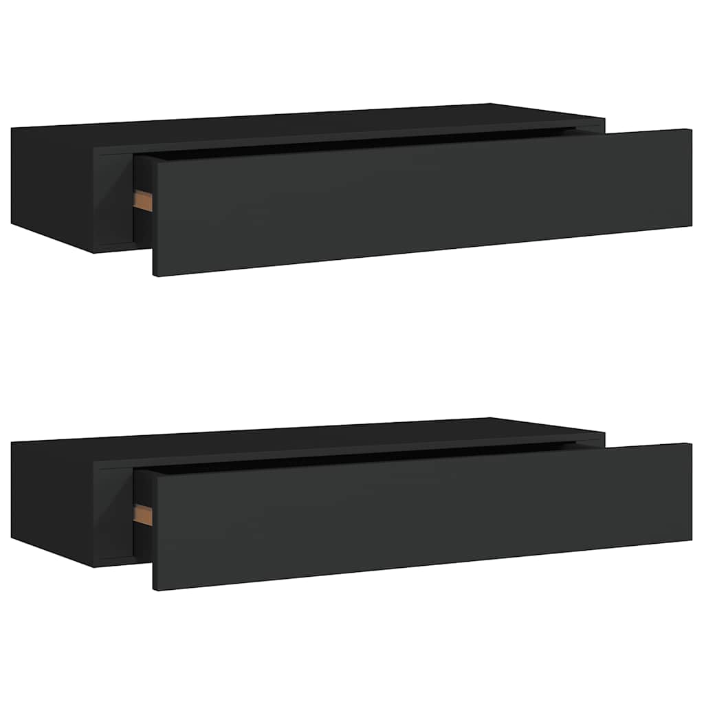 Veggmonterte skuffehyller 2 stk svart 60x23,5x10 cm MDF
