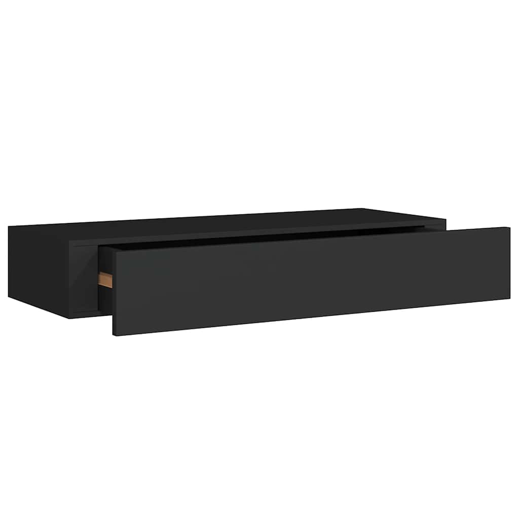 Veggmonterte skuffehyller 2 stk svart 60x23,5x10 cm MDF