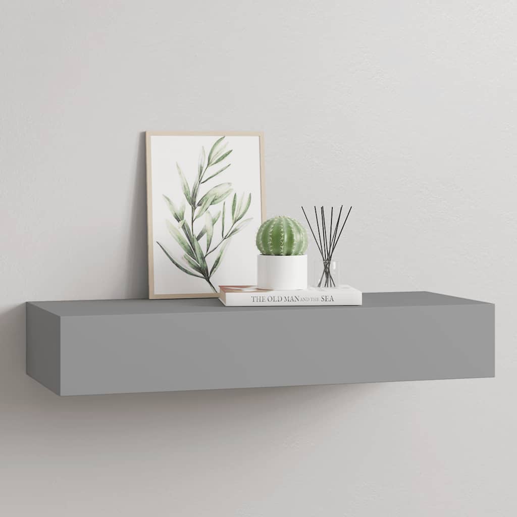Veggmontert skuffehylle grå 60x23,5x10 cm MDF vidaXL